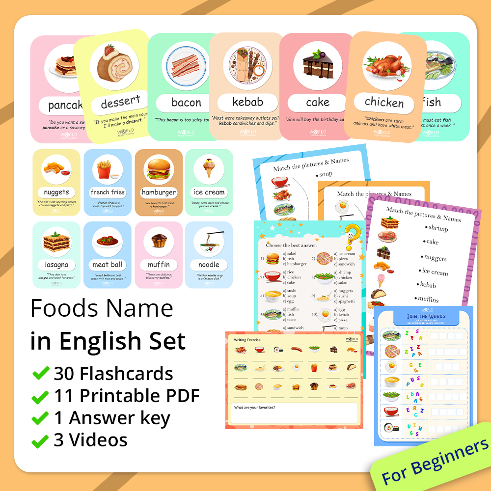 Food Names in English Set for Beginners